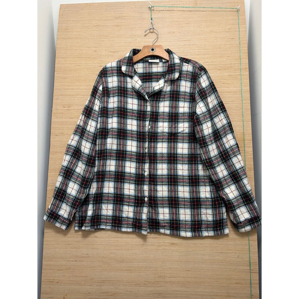 LLBean Plaid Flannel Pajama Top Shirt Long Sleeve Collared Size L